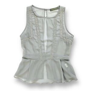 FINN & CLOVER Sheer Peplum Sleeveless Blouse Silver-Gray Size Medium (EUC)